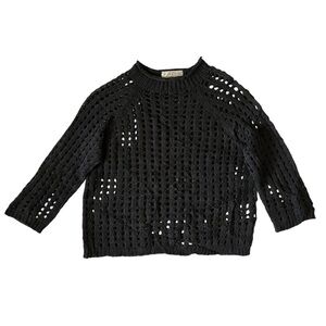 St. John Sport by Marie Gray black wool open-knit crochet cropped sweater top